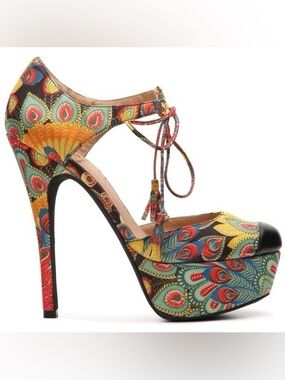 Modcloth Colorful Peacock Platform Stiletto Heels
